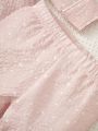 Baby Girls' Pink Textured Fabric Long Sleeved Top And Long Pants Homewear Set With Cute Star Pattern And Lapel Collar