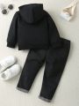 Baby Boy Hoodie With Letter Printed And Jeans Set, 2pcs