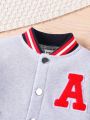 Baby boy casual cold-proof color block cute letter patch embroidered stand collar jacket