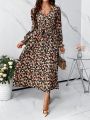 SHEIN Clasi Valentine's Day  Women Floral Printed Ruffle Sleeve Belted Dress