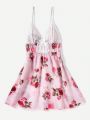 Women's Short Sleeve Floral Printed Nightgown With Patchwork Design