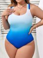 SHEIN Swim SPRTY Plus Size Women's Gradient Backless Criss-Cross One-Piece Swimsuit