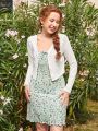 Teenage Girls' Knitted Ribbed Jacket And Floral Cami Dress Casual 2-Piece Set