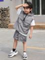SHEIN Kids KDOMO Little Boys' Solid Color Sporty Casual Two-Piece Set