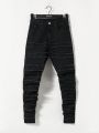 SHEIN Teen Boy's Casual Mid-Rise Skinny Jeans With Frayed Hem Design