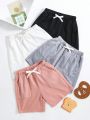 SHEIN Kids EVRYDAY 4pcs Young Boys' Comfortable Casual Drawstring Solid & Colorful Shorts Set With Pockets, Suitable For Outdoor, School, Party, Home, Spring, And Summer
