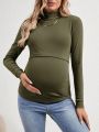 SHEIN Solid Color High Neck Maternity Breastfeeding T-shirt