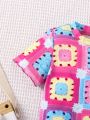 SHEIN Kids SUNSHNE Girls' Colorful Crochet Flower Print Short Sleeve T-Shirt For Vacation