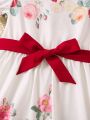 SHEIN Kids Y2Kool Little Girls' Puff Sleeve Floral Print Dress
