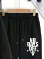 Men's Plus Size Slogan Printed Hoodie And Sweatpants Set