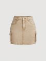 SHEIN Teen Girl's Casual Loose High Waisted Mini Denim Skirt With Utility Pockets