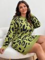 SHEIN Frenchy Plus Size Leopard Print Oversized Sweater Dress With Drop Shoulder