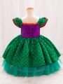 Young Girls’ Fish Scale Pattern Multilayered Tulle Skirt Partywear