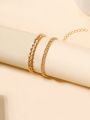 2pcs/set Vintage & Fashionable Simple Chain Style Double Layer Anklet For Women