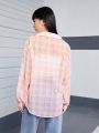 Teen Girls' Casual College Style Half-Transparent Sun Protection Checkered Shirt