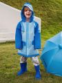 Boys' Cute Blue Whale & Letter Print 3d Whale Shaped Raincoat For All Seasons