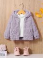 SHEIN Baby Girl 1pc Floral Pattern Zip Up Hooded Teddy Jacket