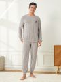 Men'S Cartoon Bear Embroidered Long Sleeve Homewear Set