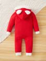 SHEIN Newborn Baby Girls' Casual Long Sleeve Hoodie And Jumpsuit With Fuzzy Decor