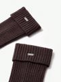 SHEIN ICON 1 Pair Solid Color Knitted Fashionable Coffee Foot Covers, Versatile