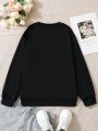 SHEIN Kids EVRYDAY Big Girls' 3d Digital Printed Cat Pullover Sweatshirt With Round Neck