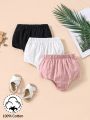 Baby Girl Teen Girl 3pcs 100% Washed Texture Casual Shorts In Black, White And Pink