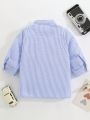 SHEIN Kids EVRYDAY 1pc Young Boy's Casual, Comfy, Fashionable, Simple, Versatile, Soft, Textured, Striped, Breathable, Short Sleeve Shirt Suitable For Spring And Summer Seasons
