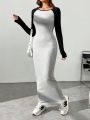 SHEIN EZwear Colorblock Raglan Sleeve Bodycon Dress