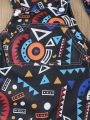 Baby Boy's Interesting Colorful Geometric Pattern Printed Overall Shorts With Matching Hat For Spring And Summer