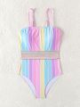 Teen Girls' Color Block Striped One Piece Swimsuit
