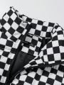 Men Checker Print Zip Up Winter Coat