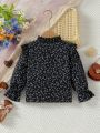 Girls' New Bubble Sleeve Floral Print Single-breasted Long-sleeved Shirt