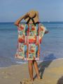 SHEIN Swim Vcay New Printed Full Length Cover Up For Vacation
