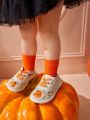 Cozy Cub Boys' Stylish Cartoon Pumpkin Design Halloween Lace-up Sneakerss For Casual And Comfortable Wear