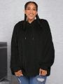 SHEIN CURVE+ Plus Size Women's Drawstring Fleece Hoodie