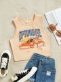SHEIN Teen Girls' Knitted Streetwear Printed Casual Tank Top
