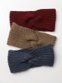 3pcs Women's Multicolor Knitted Casual Headband, Comfortable & Warm Winter Hair Accessories For Daily Use
