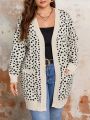 SHEIN Frenchy Plus Size Women'S Printed Open Front Cardigan With Double Pockets