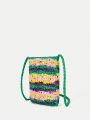 SHEIN VCAY Vacation Colorblock Striped Pattern Crochet Bag