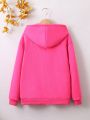 Teen Girls' Casual Basic Solid Color Hooded Zip-up Sweatshirt