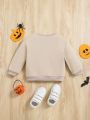 SHEIN Baby Girl Halloween Pumpkin & Slogan Graphic Sweatshirt