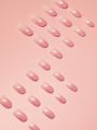 24pcs/set Pure Pink Ombre Medium To Long Oval-shaped Nail Art Stickers For Sweet Girls In Summer +1pc Jelly Glue + 1pc Nail File
