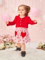 SHEIN 2pcs/set Baby Girls' Casual Cute Heart Pattern Printed Outfits