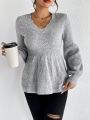 SHEIN Frenchy Scallop Trim Lantern Sleeve Peplum Sweater