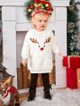 SHEIN Girls Baby Christmas Elk Embroidery Teddy Sweatshirt Dress