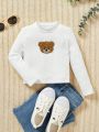 SHEIN Kids Cooltwn Young Girl Bear Patched Mock Neck Tee