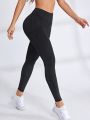 Solid Color Drawstring Ruched Athletic Leggings