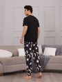 Men'S Star & Moon Pattern Short Sleeve Homewear Set