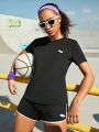 Street Sport Women's Short Sleeve T-shirt And Shorts Sports Suit With Patch Detail