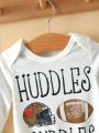 SHEIN Baby Boy's Homewear Set, Cute Digital Print Football Helmet & Letter Long Sleeve Romper With Printed Pants And Hat, 3pcs